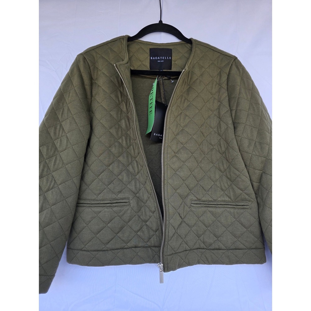 Bagatelle New York Olive Green Quilted Zip Front Jacket Womens XLP Petite NWT - Picture 3 of 9